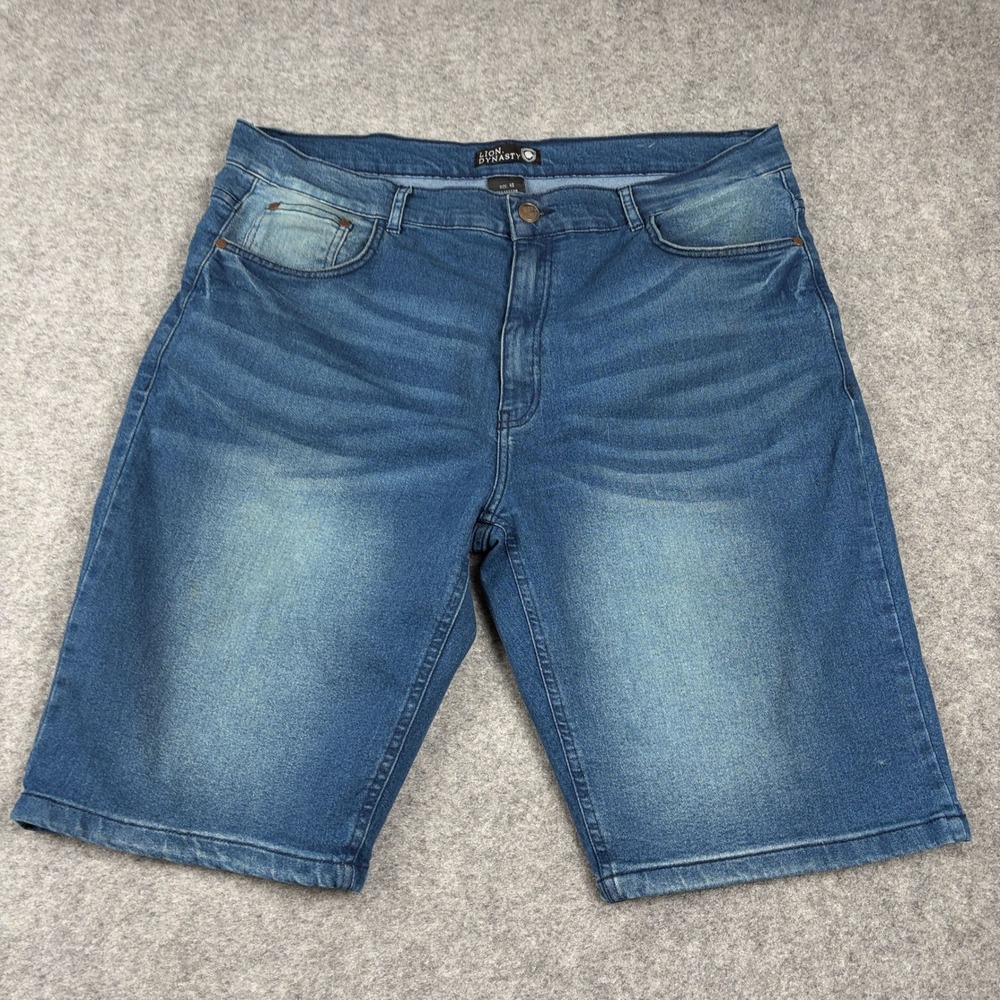 Y2K Lion Dynasty Denim Shorts Mens 40 Blue‎ Embroidered Pockets Streetwear Urban